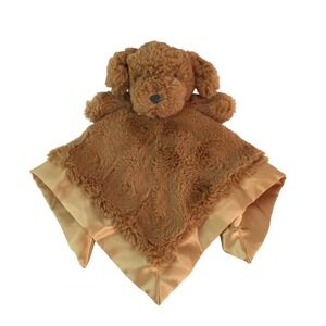Cloud Island Brown Puppy Dog Security Blanket Lovey Gold Satin Trim Back Swirl